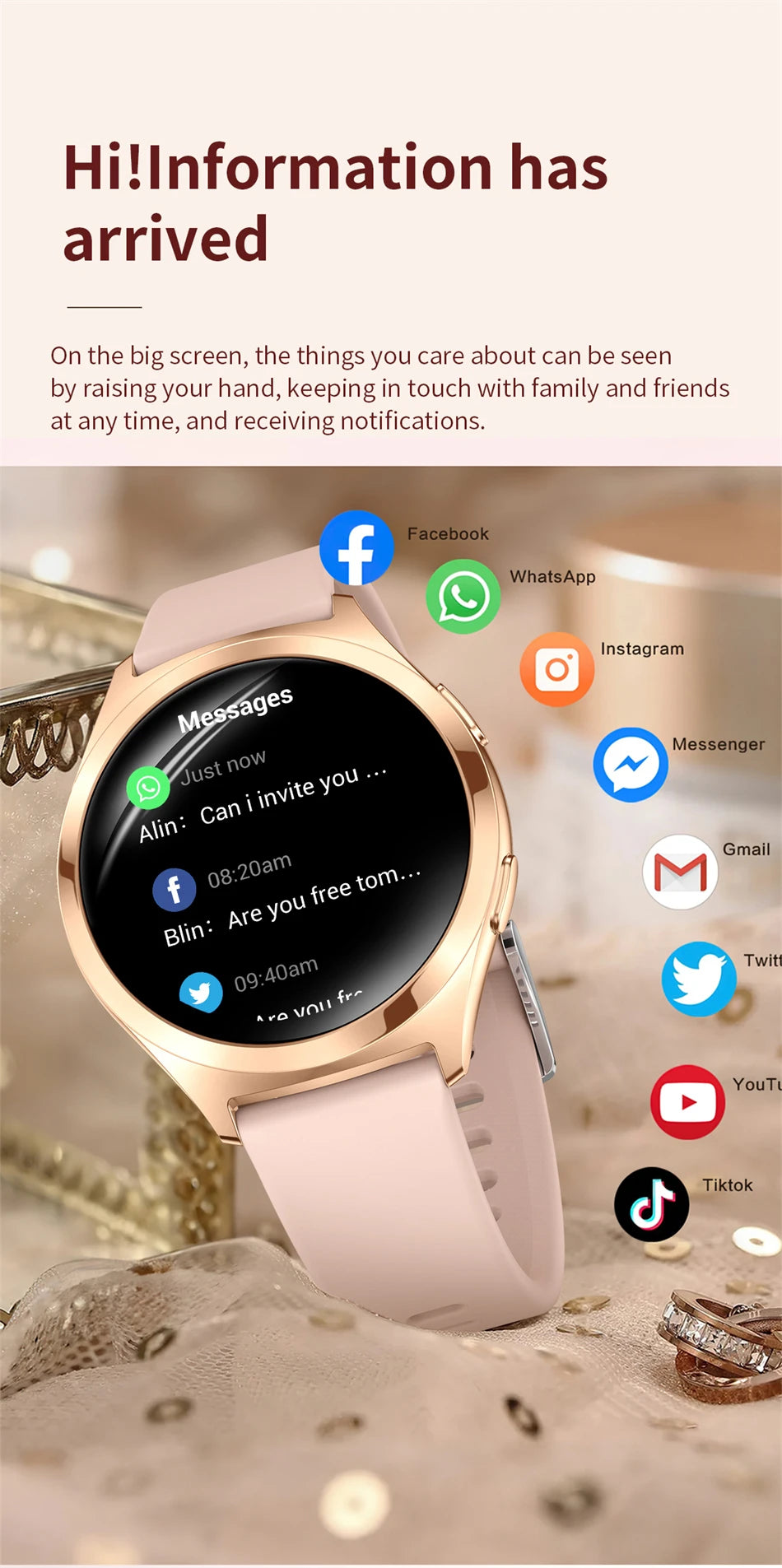 Reloj Inteligente LIGE AMOLED para Mujer Bluetooth