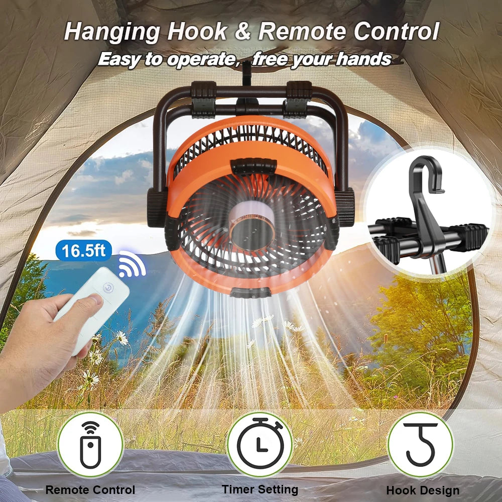 Ventilador de Camping Portátil Recargable con Luz LED
