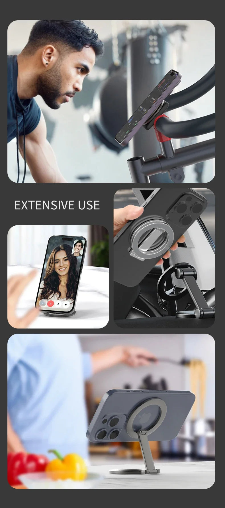Soporte Magnético Universal Plegable de Doble Cara para Teléfono, Compatible con Magsafe, para Gimnasio, Caminadora, Coche, Soporte Plegable para Smartphone
