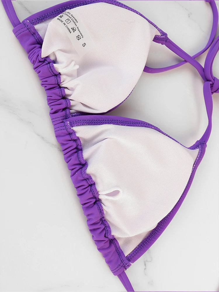 Conjunto de Bikini de Dos Piezas para Mujer, a la Moda, 2026, Sexy, Sólido, Triangular, con Tanga, Ropa de Playa