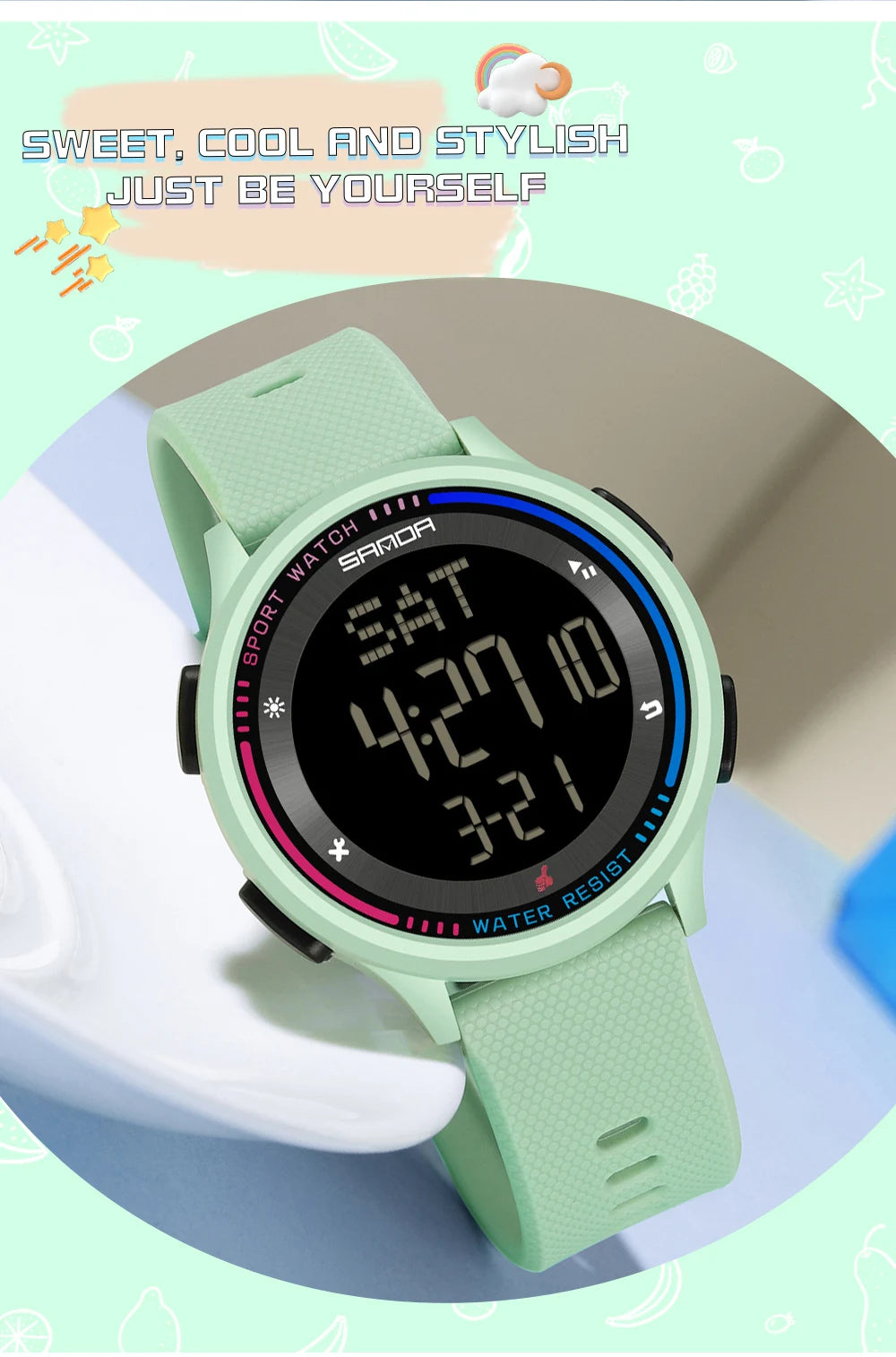 Reloj Digital SANDA 6158 para Niños y Adolescentes, Deportivo Impermeable