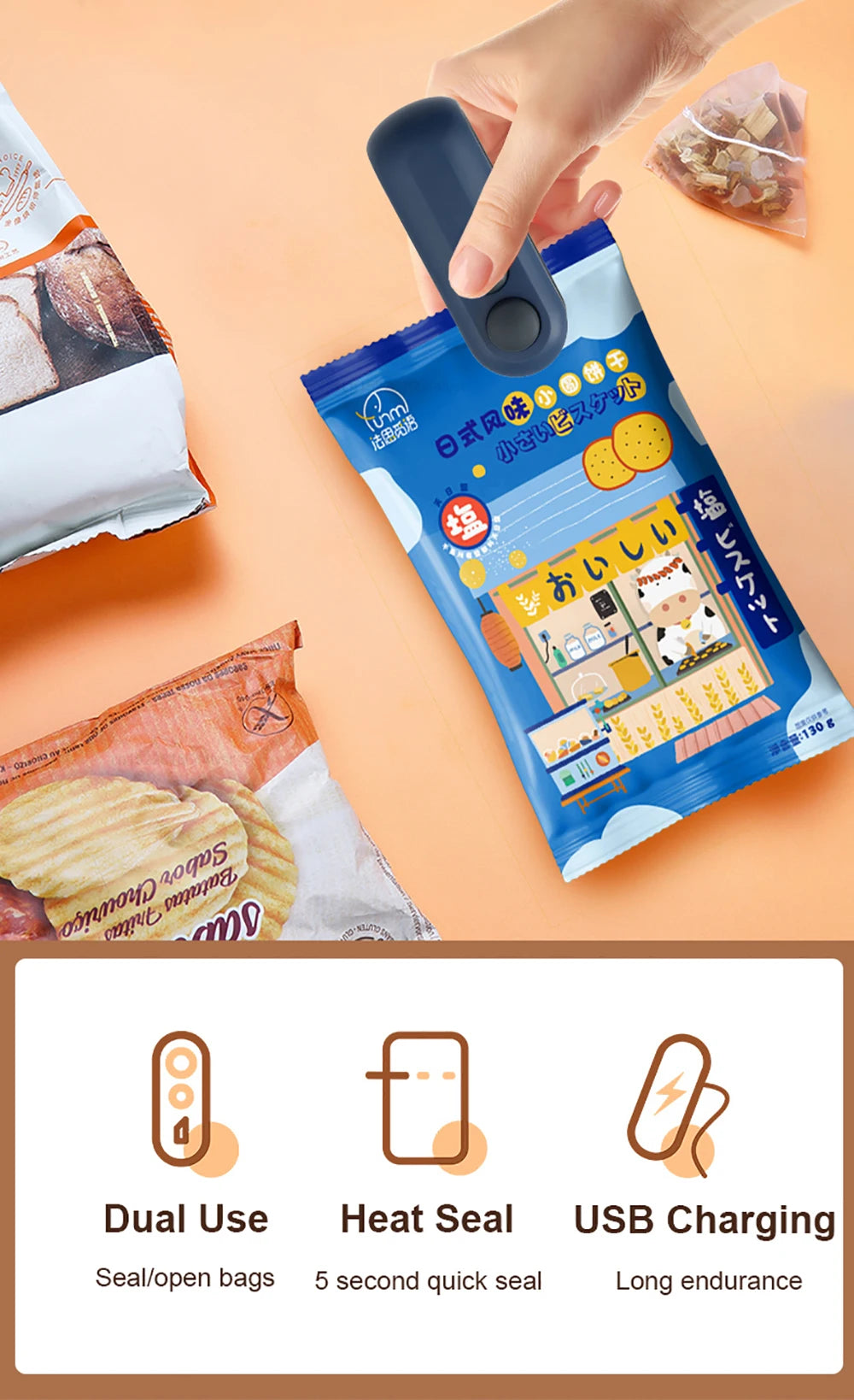 Mini selladora de bolsas recargable para conservar alimentos frescos