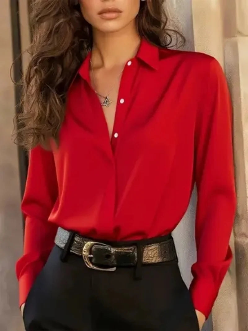 Blusa de Manga Larga con Botones, Estilo Oficina