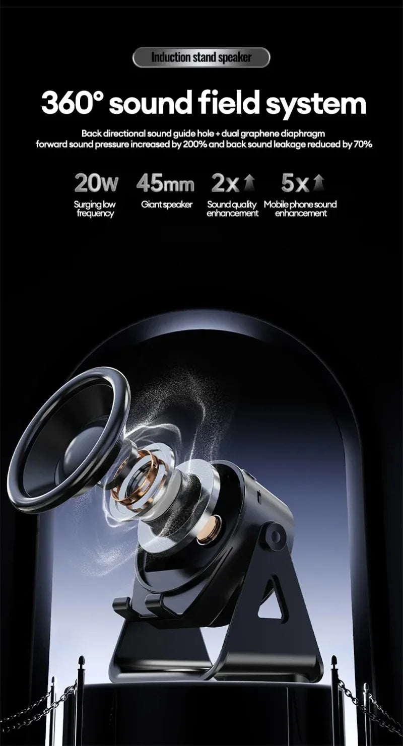 Cargador Inalámbrico 5 en 1 con Altavoz Bluetooth, Soporte para Teléfono, Plegable, Ajustable, RGB, Soporte de Escritorio para iPhone 17, 16 y Samsung