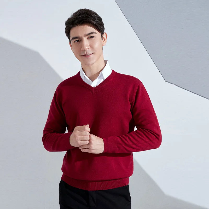 Buzo de punto con cuello en V para hombre - Algodón y Cachemira