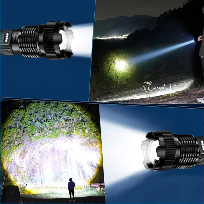 Linternas Led de alta potencia, linterna táctica muy fuerte, 6 modos, recargable, para acampar, pescar, linterna con Zoom de emergencia
