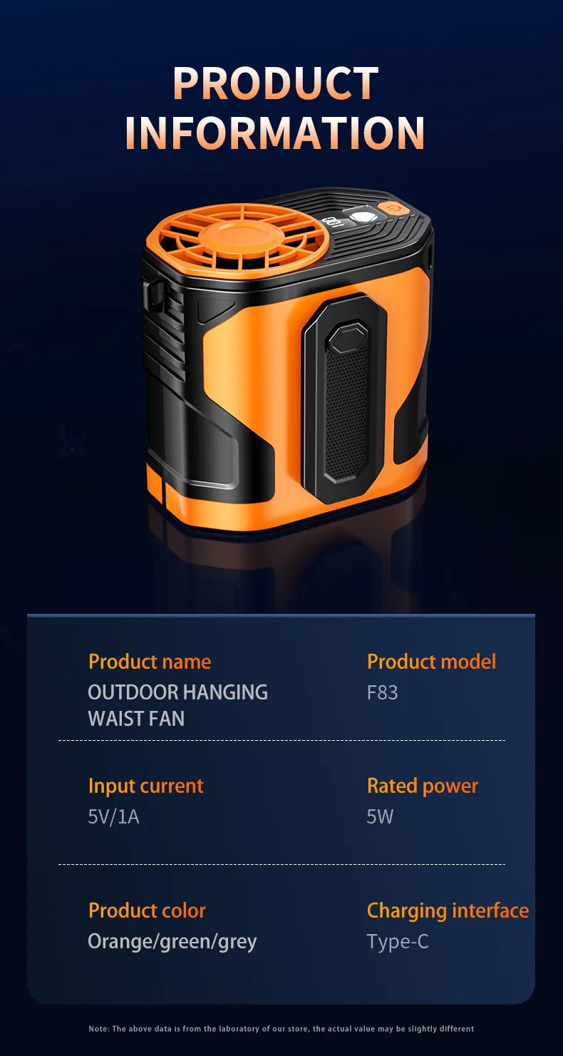 Ventilador portátil para colgar en la cintura, ventilador portátil con clip para la cintura para sitio de construcción al aire libre, luz nocturna para enfriar, Mini ventilador USB para colgar en el cuello