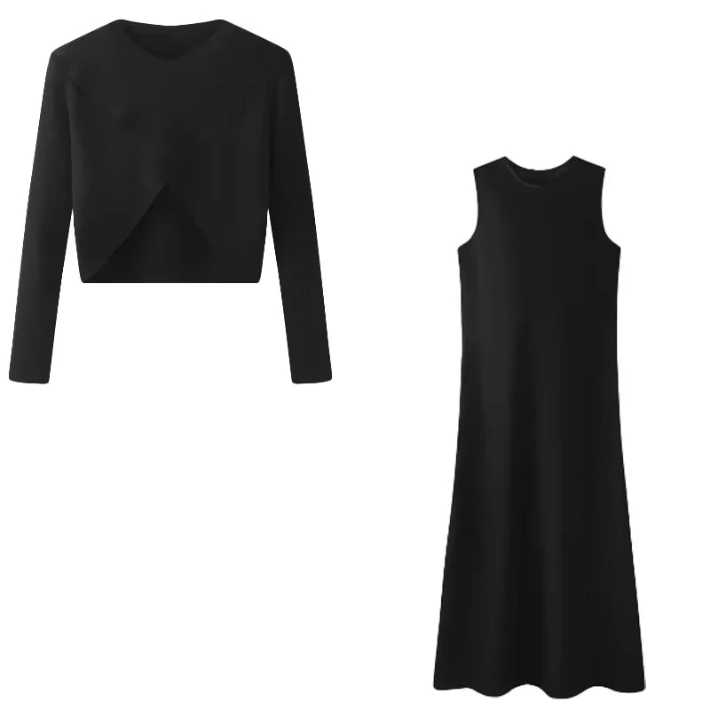 2025 verano mujer moda vestido largo elegancia vestido de satén tejido Top Match Set Maxi hasta el suelo mujer Casual Chic ropa