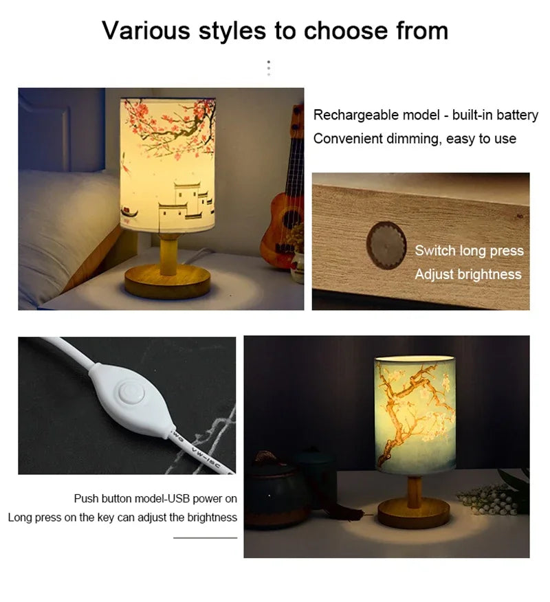 Lámparas de mesa de decoración cuadrada LED, estilo chino Simple, regulable, enchufe europeo, luz nocturna, pantalla de tela, luces de noche para dormitorio