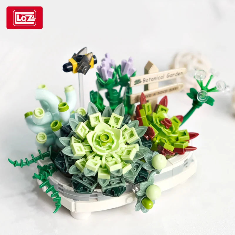 LOZ-1661 serie de plantas, bloque de construcción de simulación, maceta, cerezo suculento, modelo para el hogar, decoración, juguete de bloques de construcción para niña