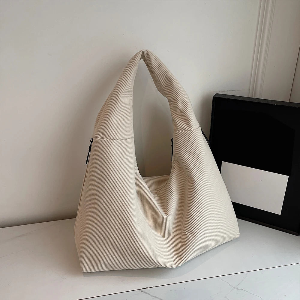 Bolso de Hombro Vintage de Pana, Gran Capacidad con Múltiples Bolsillos