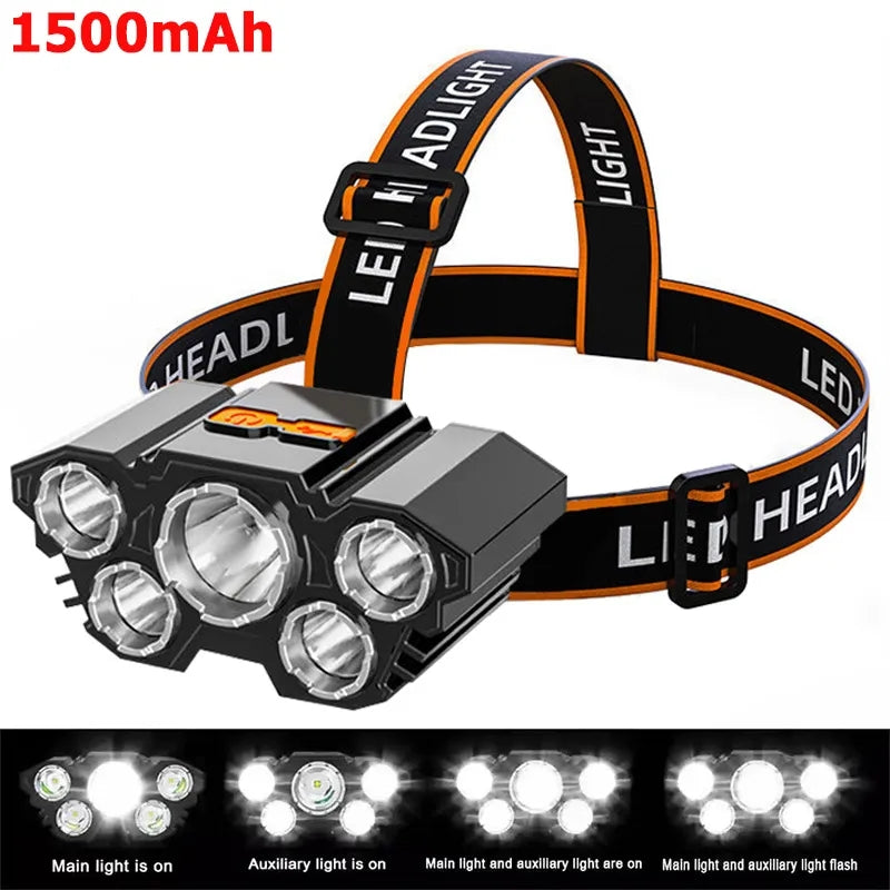 Linterna Frontal LED Recargable para Pesca