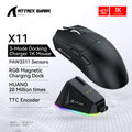 Ratón inalámbrico Bluetooth Attack Shark X11, tres modos, 2,4G, PAW3311, RGB, base de carga magnética para PC, ratón para juegos de deportes electrónicos