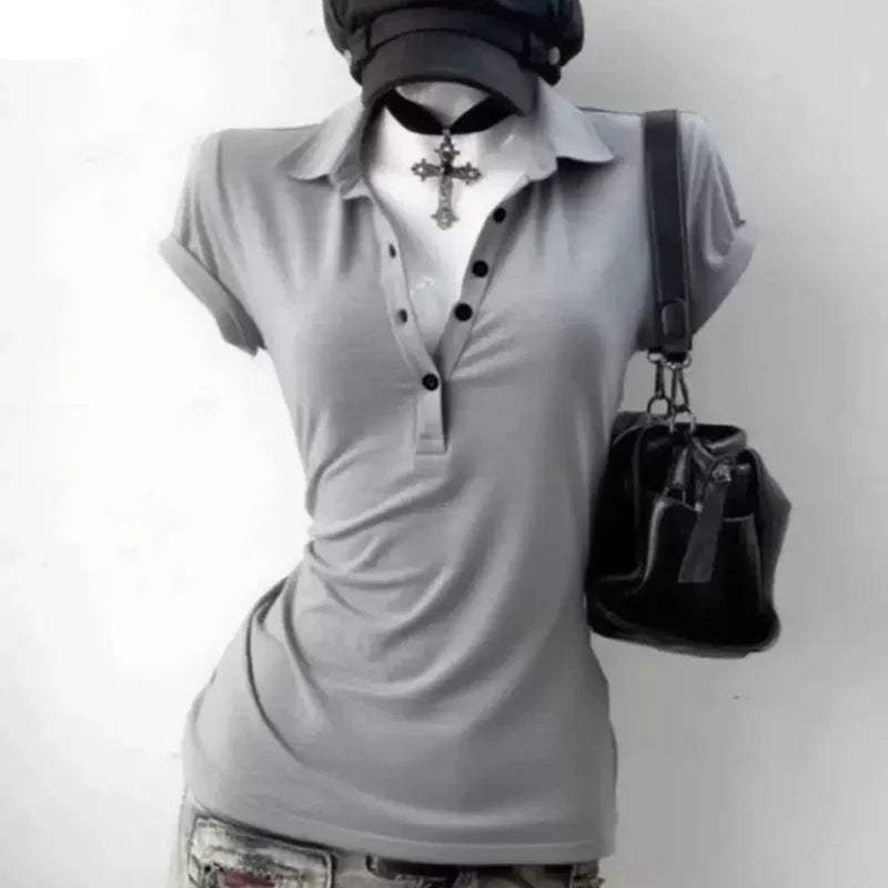 Camiseta con Cuello Polo Estilo Harajuku para Mujer