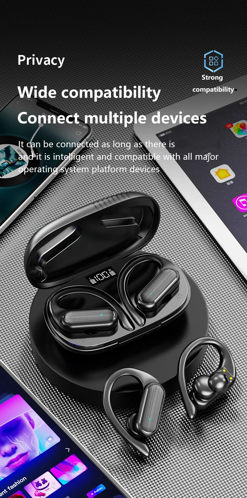 MZYMI Auriculares Bluetooth 5.3 Pantalla Digital