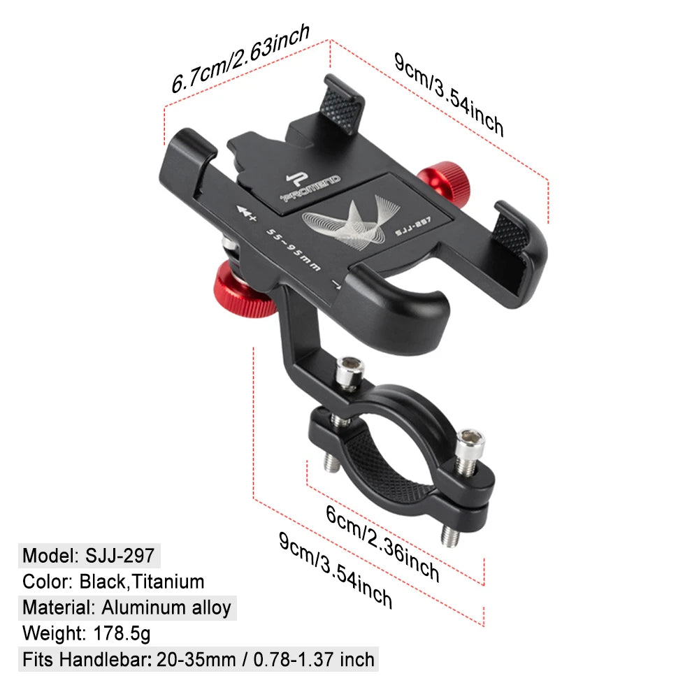 Soporte de Teléfono para Bicicleta y Moto, Aluminio, Ajustable