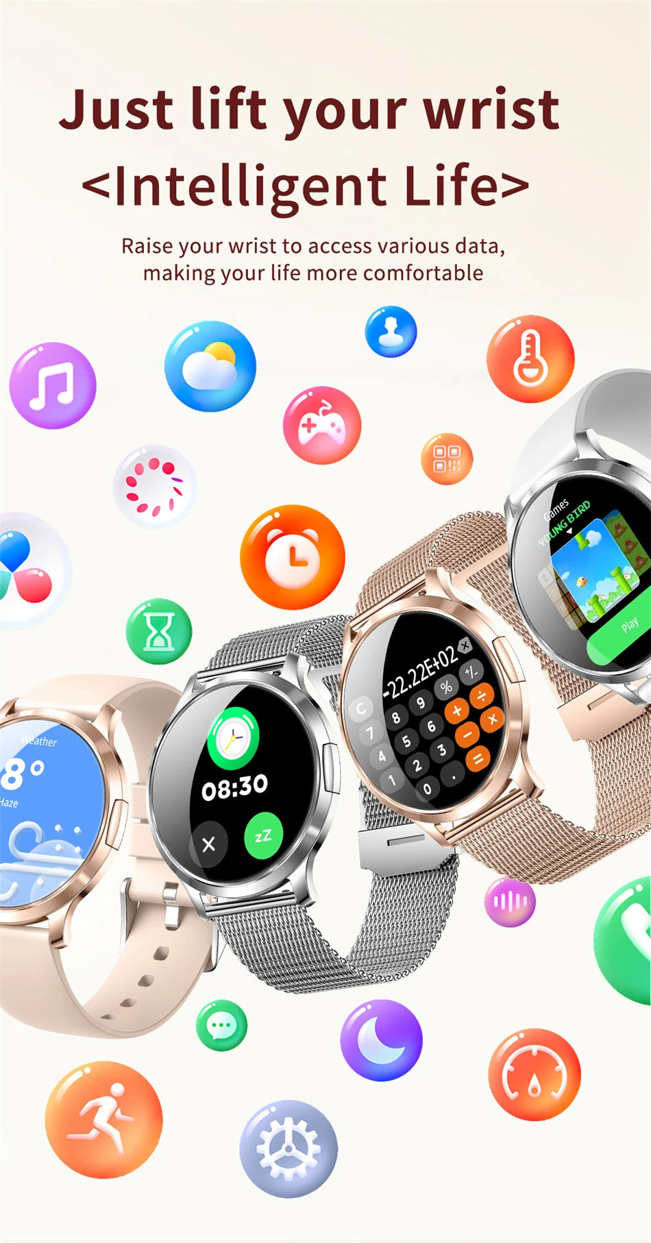 Reloj Inteligente LIGE AMOLED Curva 3D para Mujer