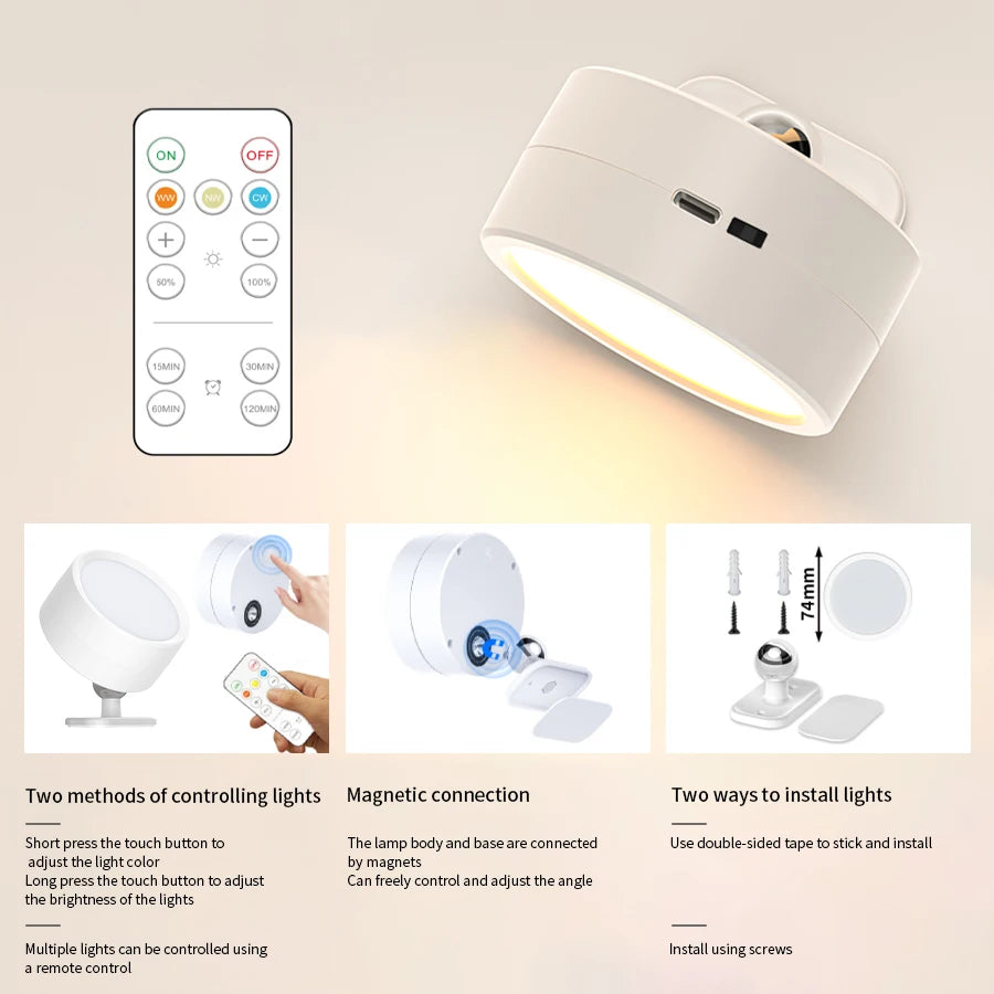 Foco LED Inalámbrico de Pared con Luz Nocturna