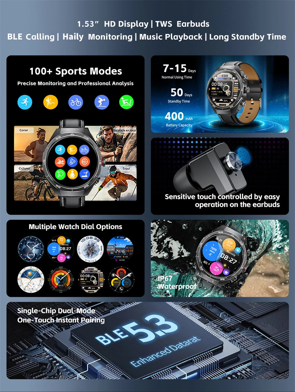 Smartwatch LIGE 2 en 1 con auriculares TWS, llamadas Bluetooth y monitor de salud