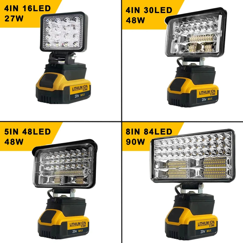 Lámpara LED Portátil de 3/4/5/8 Pulgadas, Foco Inalámbrico para Trabajo al Aire Libre, Pesca, Herramienta de Emergencia, Compatible con Batería Dewalt de 18V