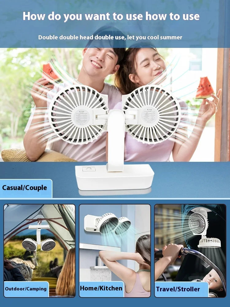 Ventilador vibrador multifunción de doble cabezal, dispositivo portátil con pantalla Digital de alta definición y 4 engranajes ajustables, luces nocturnas, novedad de 2024