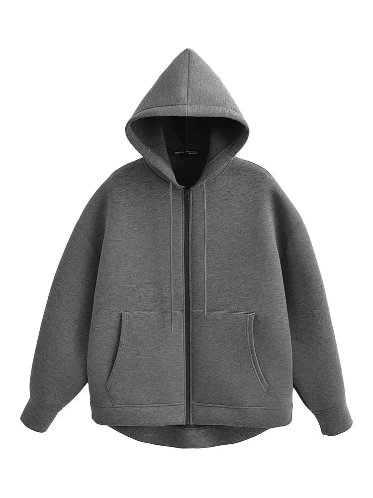 HH Otoño Invierno mujer cremallera Sudadera con capucha abrigo High Street bolsillos dobles chaqueta de gran tamaño sudaderas sueltas prendas de vestir exteriores Top