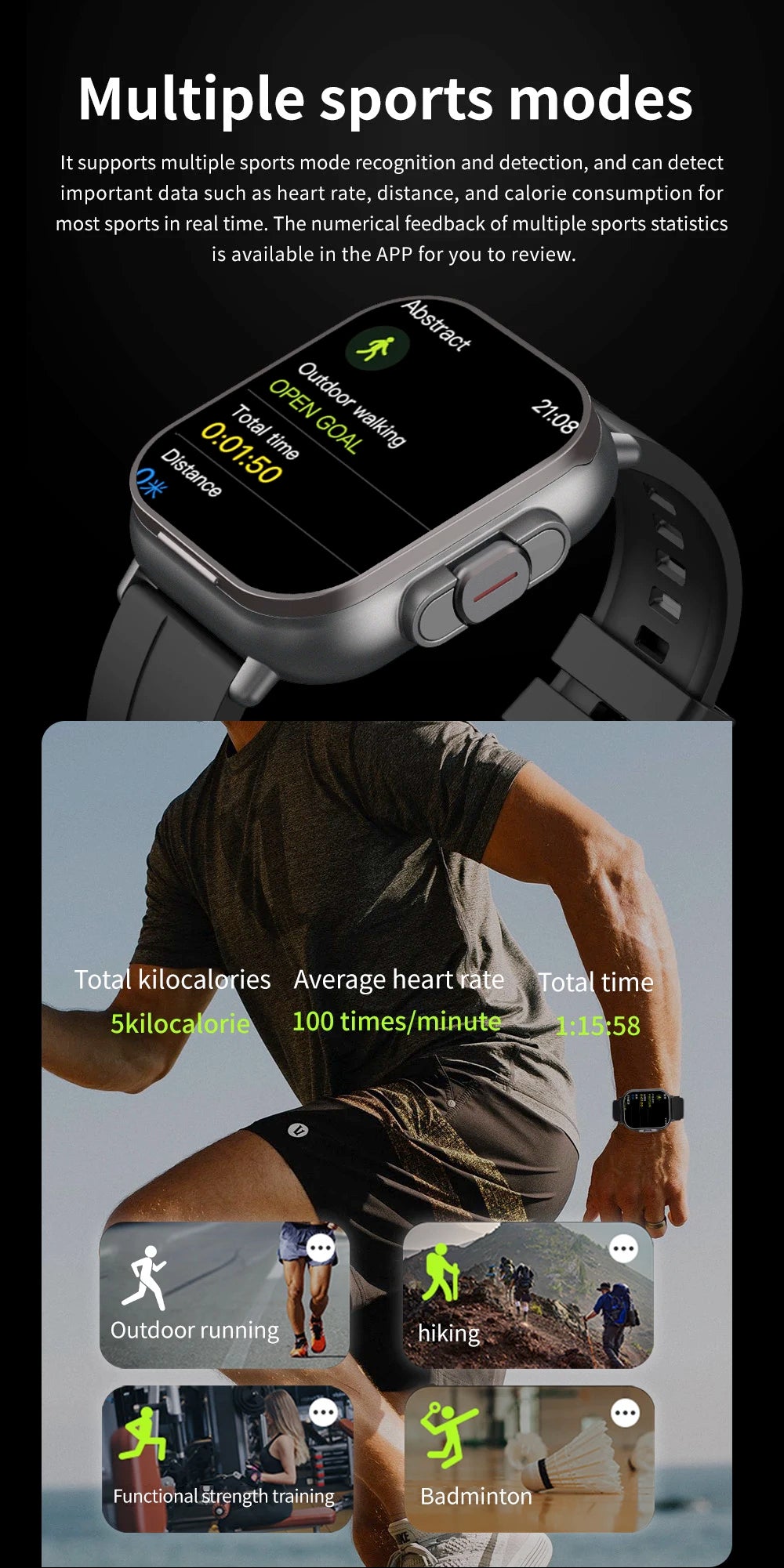 TWS auriculares Smartwatch 2,01 "auriculares 2 en 1 reloj inteligente BT llamada diente azul auriculares relojes ritmo cardíaco deporte Fitness pulsera