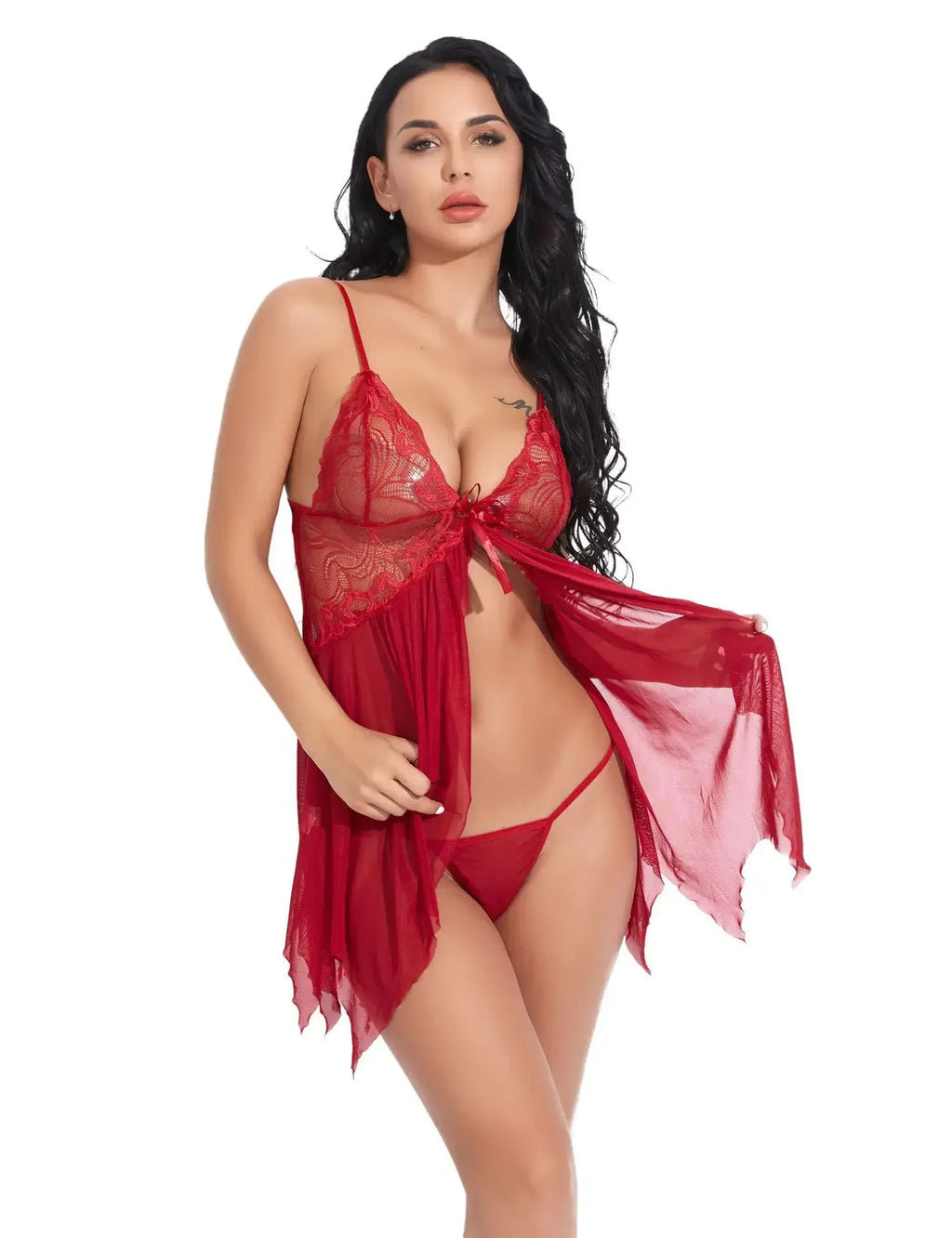 Camisón de Encaje y Malla Sexy Babydoll para Mujer