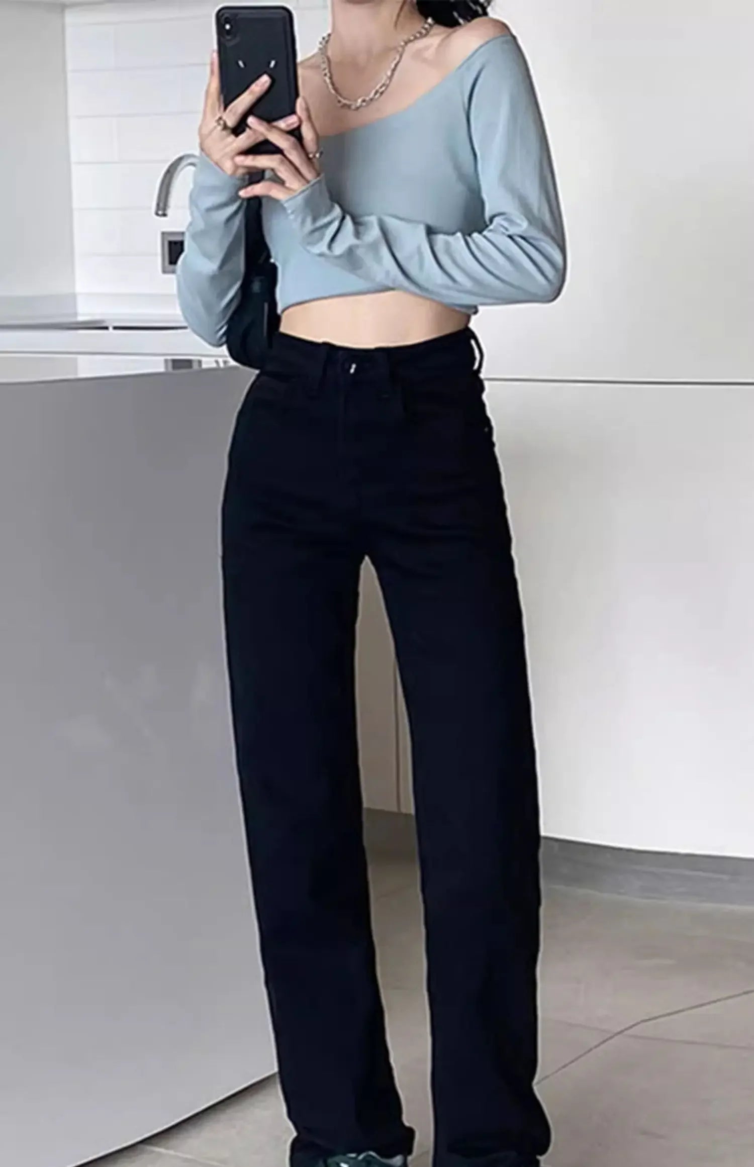 Pantalones Vaqueros Holgados de Pierna Recta para Mujer