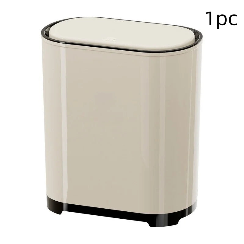 1 unidad/Contenedor de basura de lujo con tapa a presión para uso doméstico en sala de estar, dormitorio, cocina, baño, gran capacidad con tapa