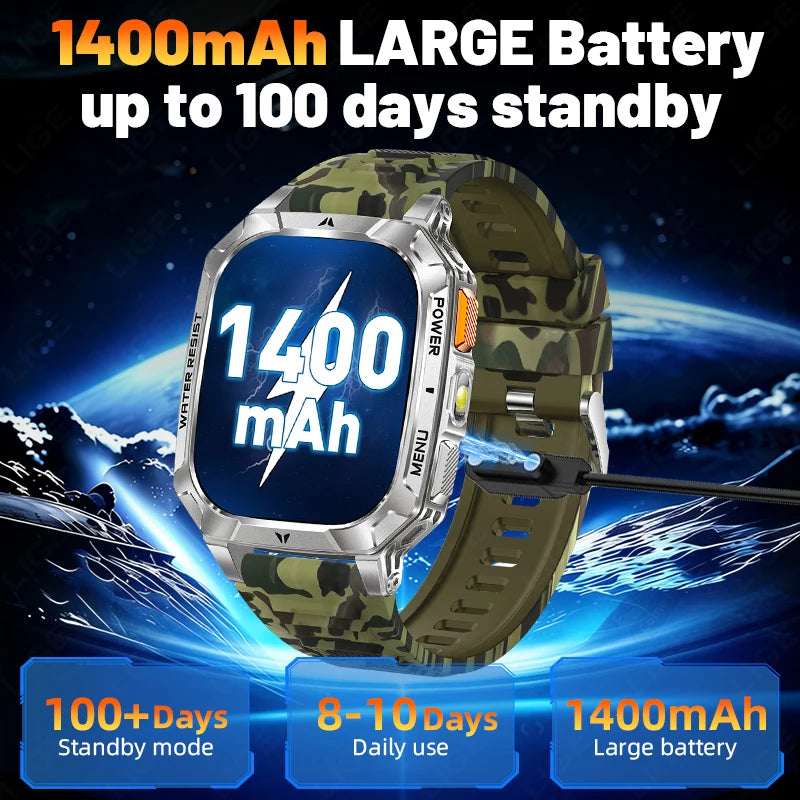 Reloj Inteligente LIGE Militar Batería 1400mAh Bluetooth