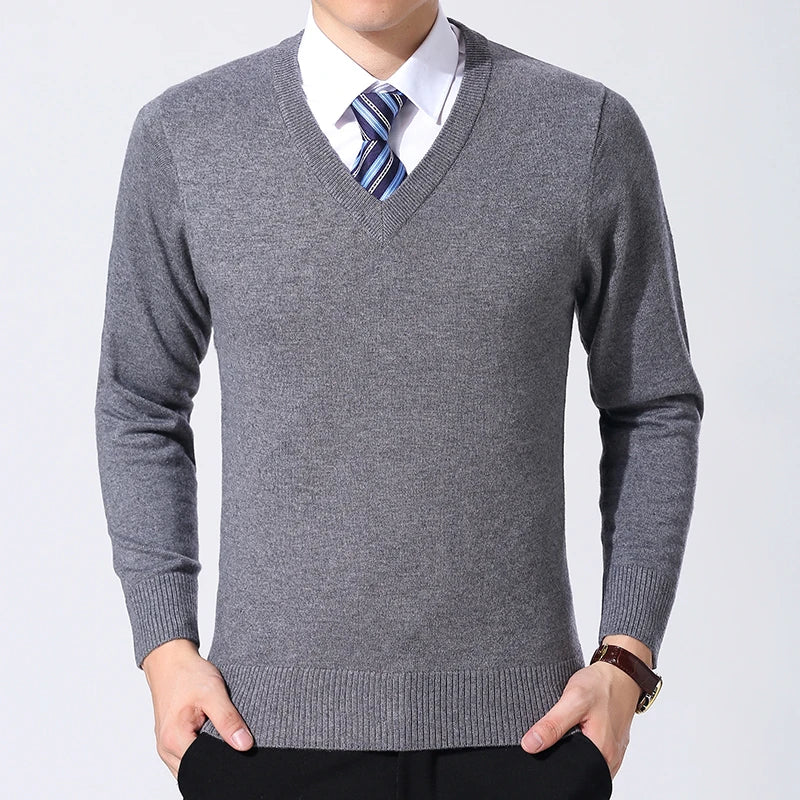 2025 nueva marca de moda suéter para hombre jersey con cuello en V jerséis ajustados tejido grueso cálido otoño estilo coreano ropa Casual para hombre