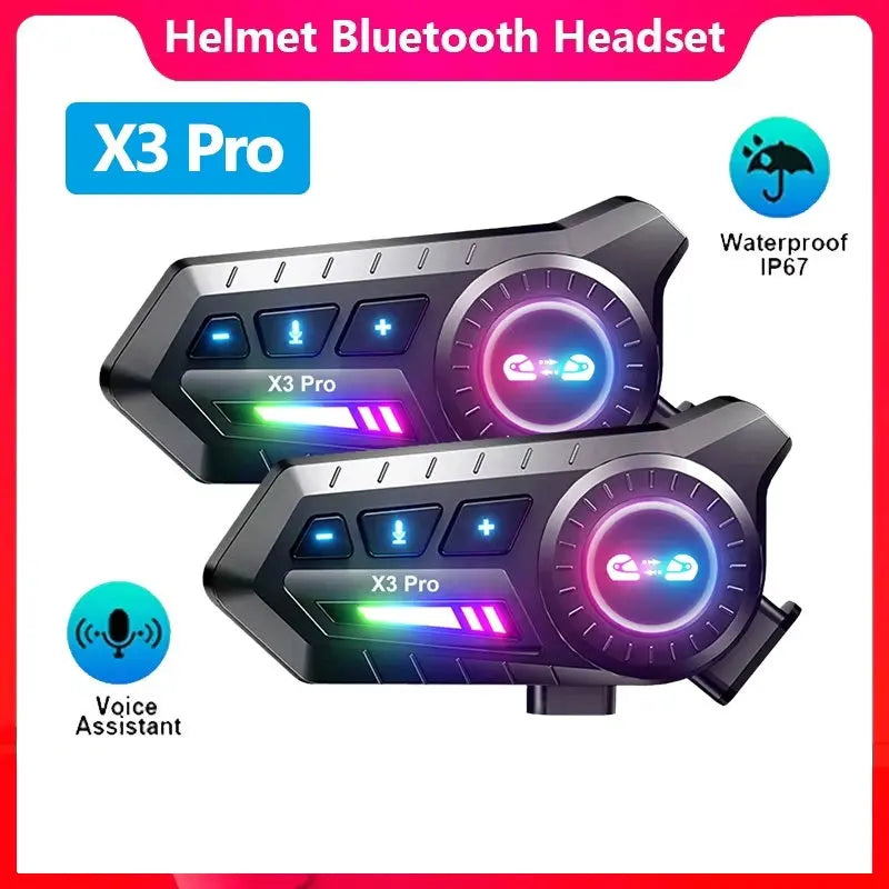 Auriculares Bluetooth para Casco de Motocicleta X3 Pro, Intercomunicador para 2 Motociclistas, 1000M, BT6.0, IPX6, Resistente al Agua, Asistente de Voz, Reducción de Ruido, Radio FM