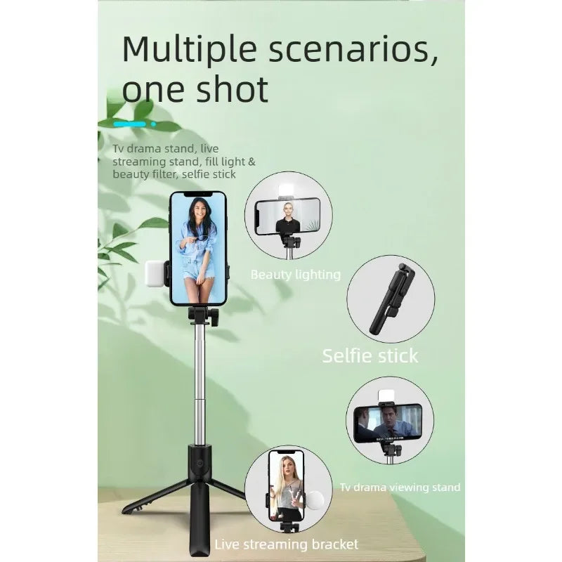 Palo selfie Bluetooth con trípode y soporte de escritorio, todo en uno para móvil