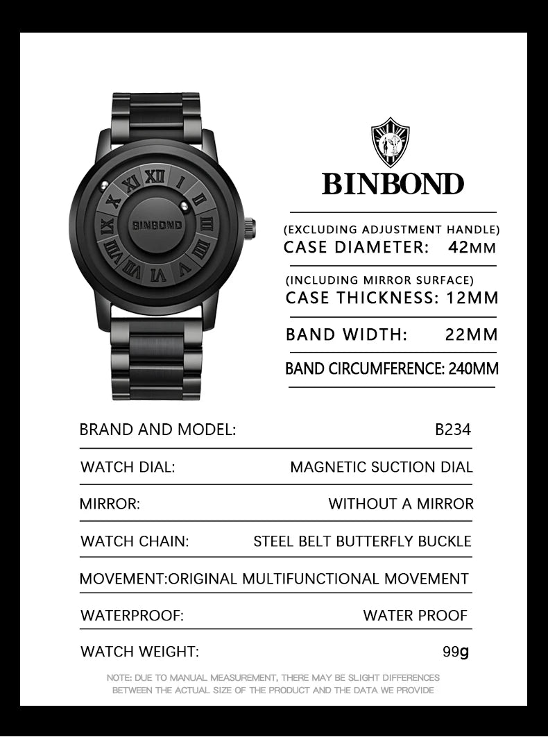 Reloj de Cuarzo BINBOND para Hombre, Acero Inoxidable, Resistente al Agua