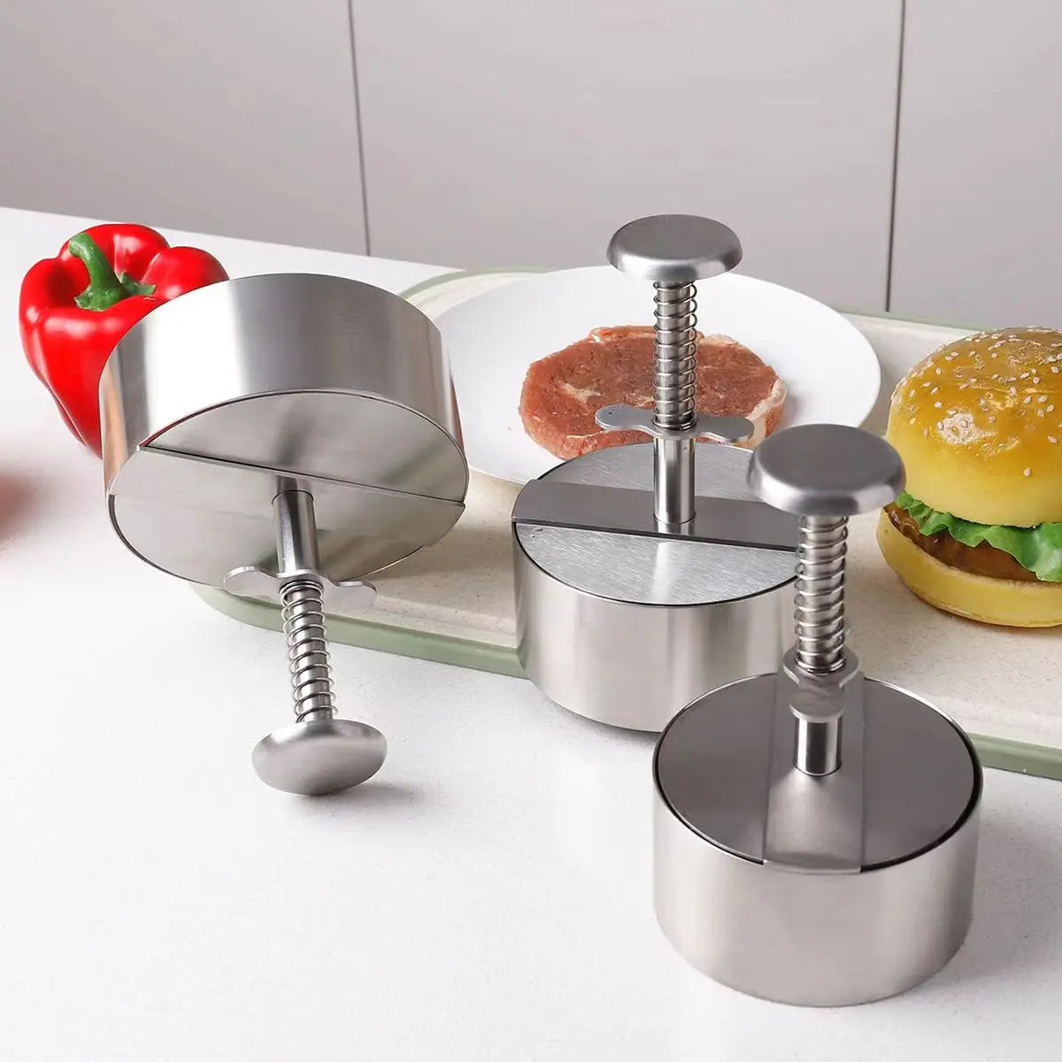 Prensa de carne para hamburguesas de acero inoxidable 304, molde para hacer hamburguesas, herramienta Manual para hacer pasteles, parrilla, carne, carne, cerdo, arroz, moldes para hacer prensa