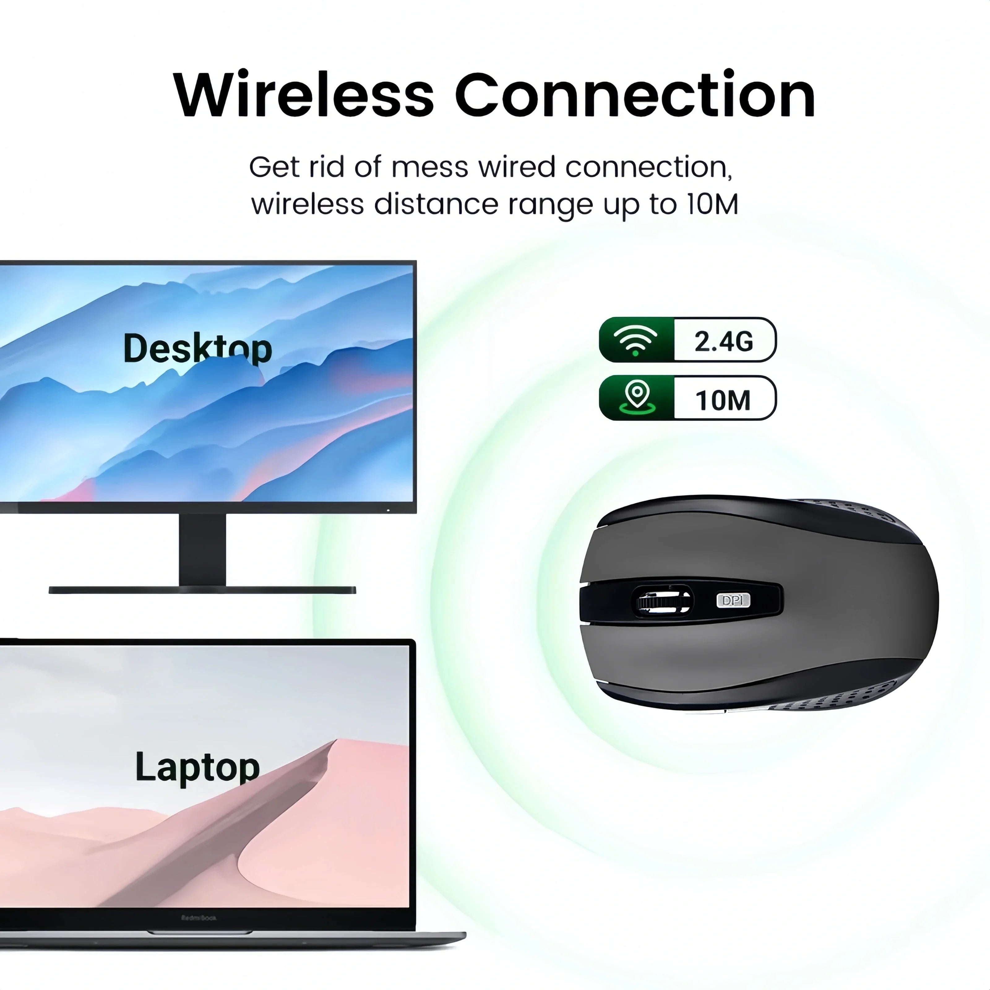 Ratón inalámbrico de 2,4G, ratón para juegos de 6 teclas, ratón silencioso ergonómico, ratón óptico de oficina de 1600DPI para PC, portátil, MacBook y Windows