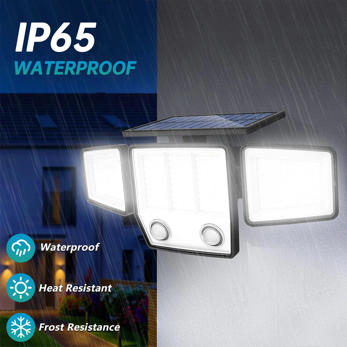 Luz Solar Exterior 3 Cabezales Ajustables con Sensor de Mov