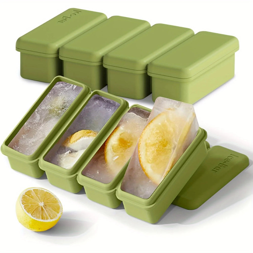 Bandejas de cubitos de hielo de silicona de 4 rejillas con tapa, molde para paletas casero, contenedor de congelación de alimentos para moldes de congelador para sopas y salsas