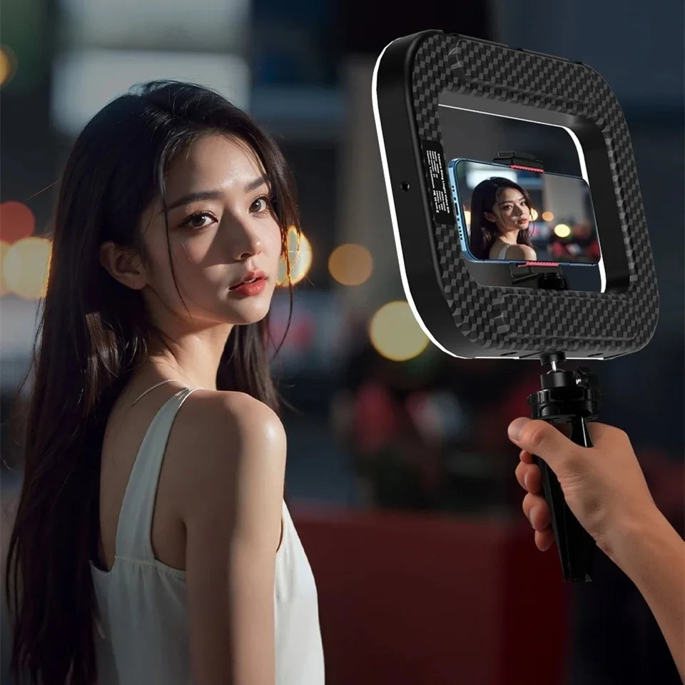 Luz de relleno para selfies, iluminación fotográfica LED cuadrada para grabación de video, transmisión en vivo, luz de relleno móvil con clip.