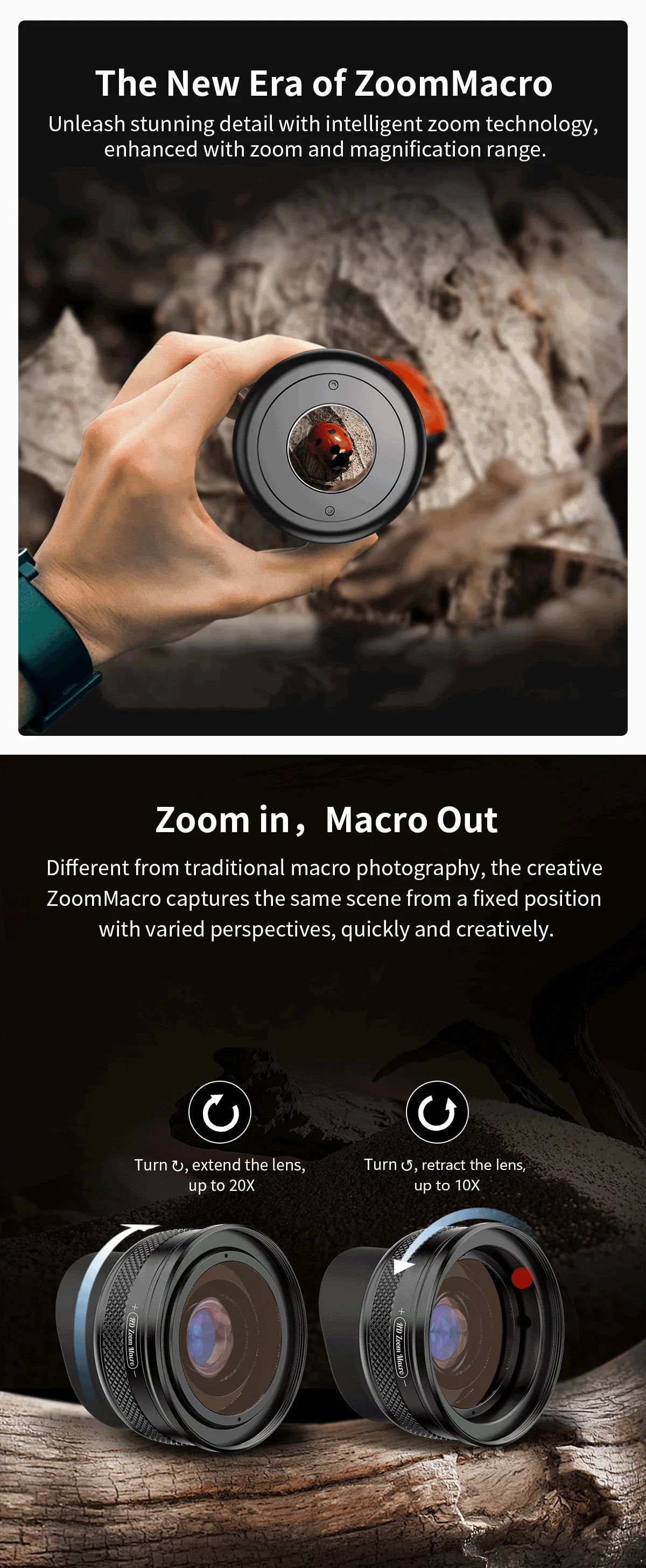 Lente Macro con Zoom HD 10-20X para iPhone y Android