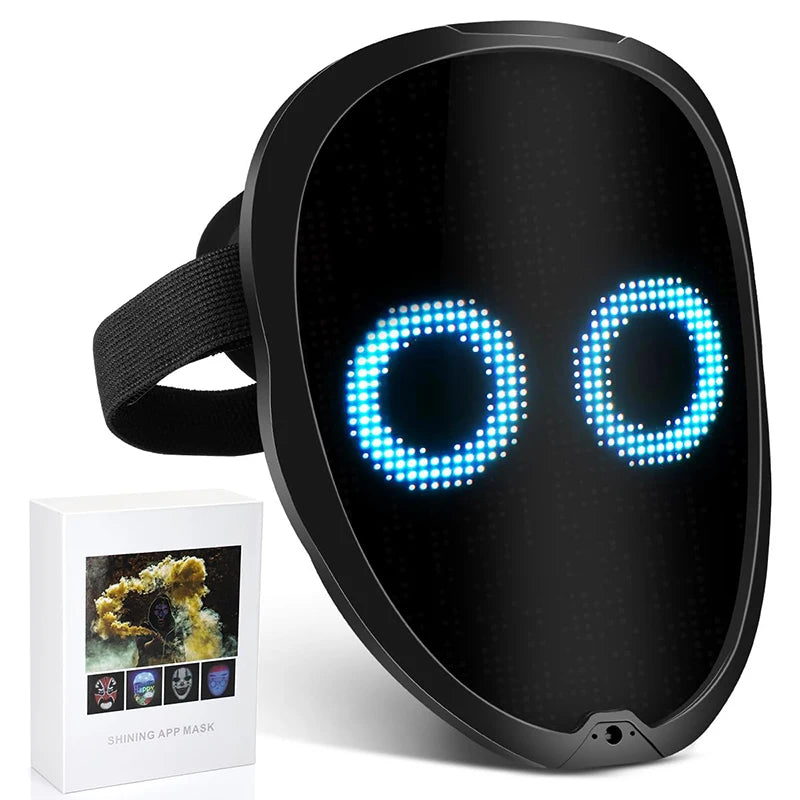 Máscaras Faciales LED Inteligentes Programables con Control por Aplicación Bluetooth, Cambio de Fotos DIY, Máscara LED Luminosa para Fiestas de Halloween