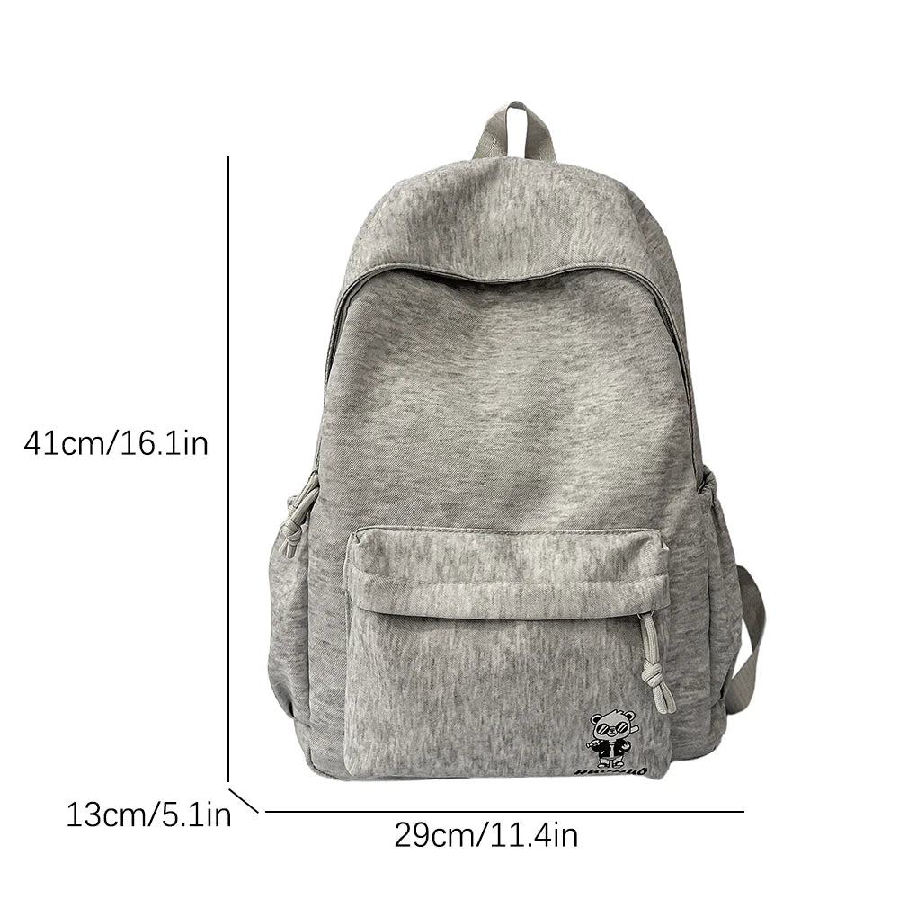 Mochila Informal Gris Jaspeado con Bordado, Mochila Ligera de Tela Suave, Bolso Minimalista para Viajes Diarios y Uso Casual