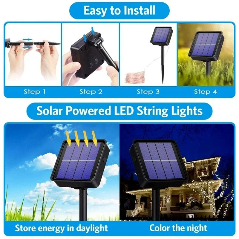 Guirnalda de Luces LED Solares para Jardín 8 Modos Impermeable