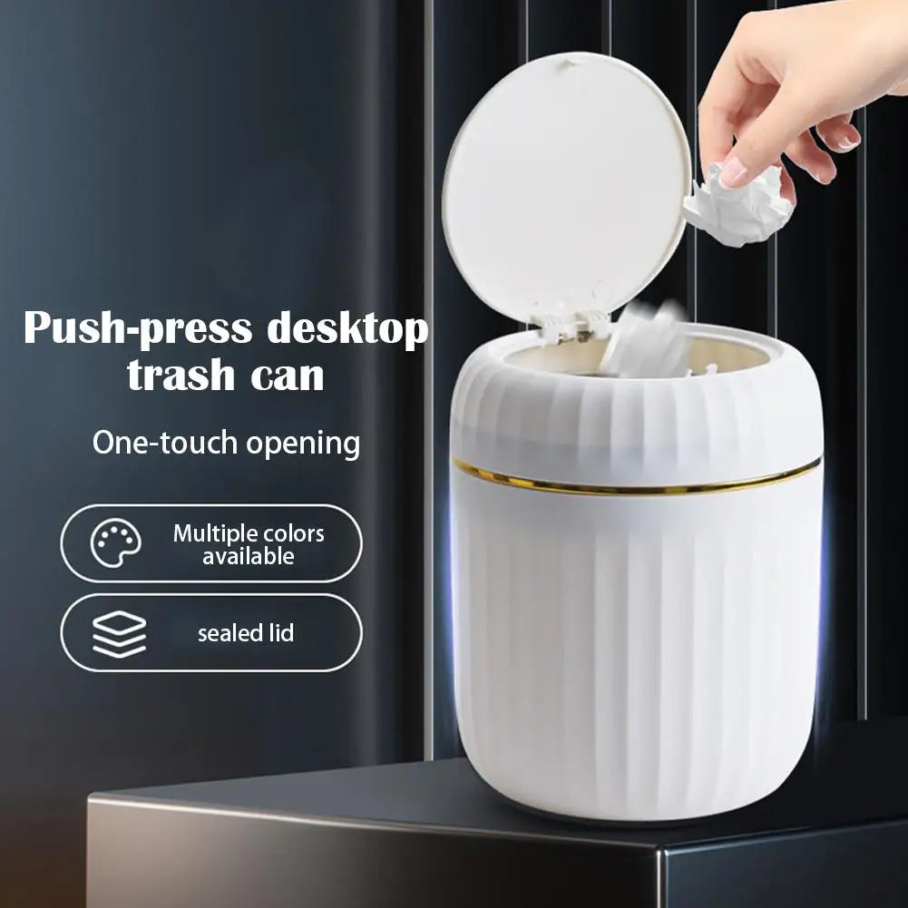 Mini bote de basura de escritorio, contenedor de basura de plástico duradero con tapa, organizador de basura para dormitorio, oficina, escritorio, suministros para el hogar