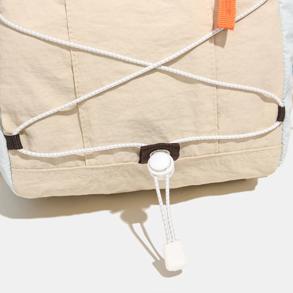 Mini Mochila de Nailon con Bloques de Color, Mochila Ligera con Cordón Elástico, Bolsa Resistente para Senderismo y Uso Diario