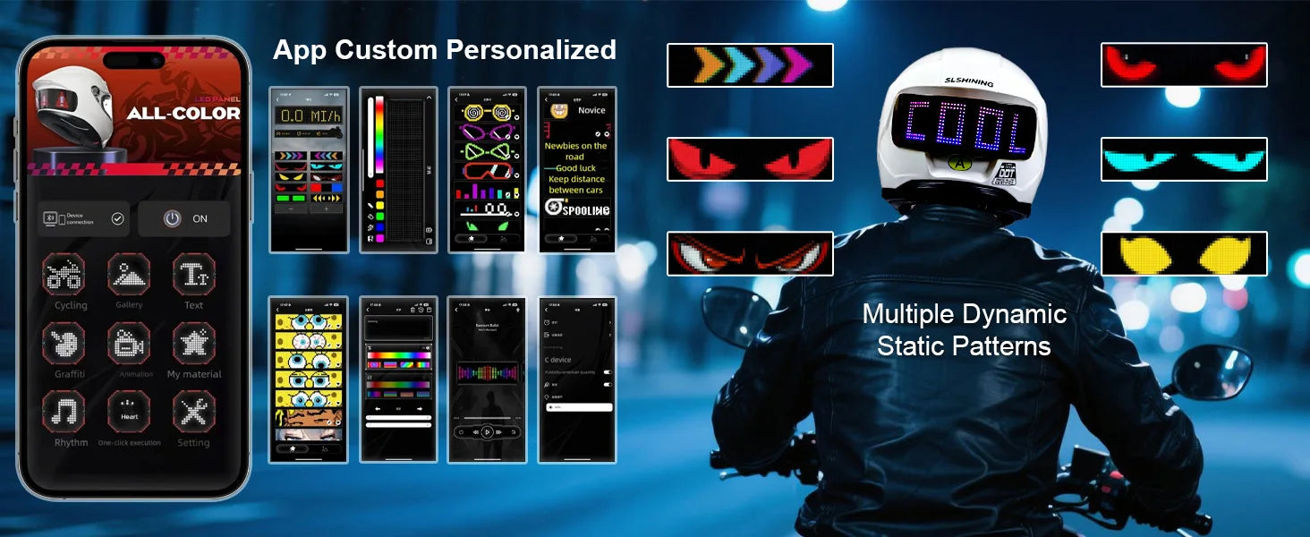 Cascos de Motocicleta SLSHINING con Pantalla LED, Luz Trasera Recargable con Control por Aplicación, para Hombres y Mujeres
