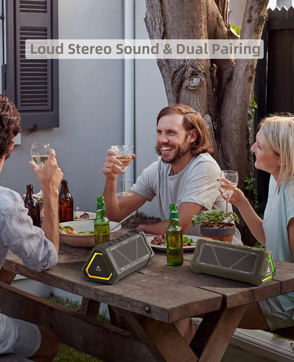 Altavoz Bluetooth para exteriores MLOVE P3, altavoz Bluetooth 5,3 con potencia de salida de 40W, sonido estéreo IPX7 resistente al agua, tarjeta Micro SD, luz RGB