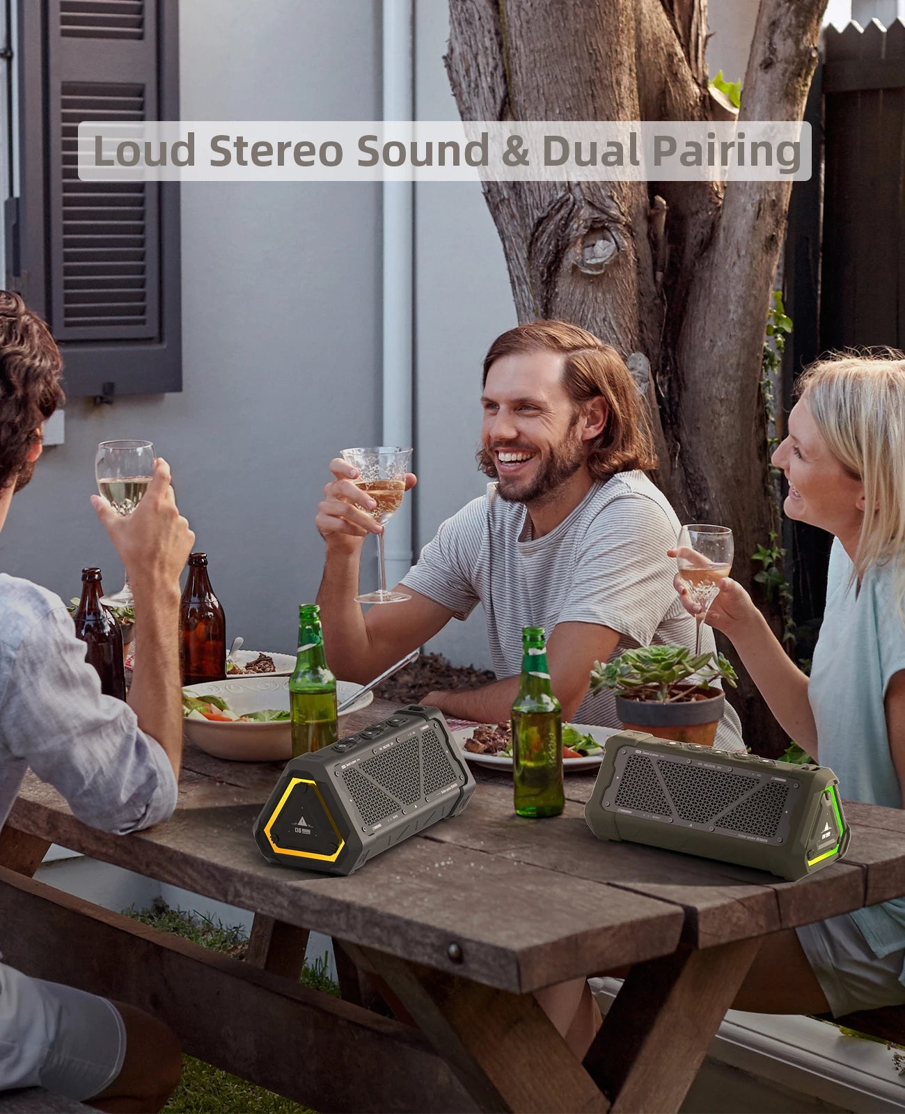 Altavoz Bluetooth para exteriores MLOVE P3, altavoz Bluetooth 5,3 con potencia de salida de 40W, sonido estéreo IPX7 resistente al agua, tarjeta Micro SD, luz RGB