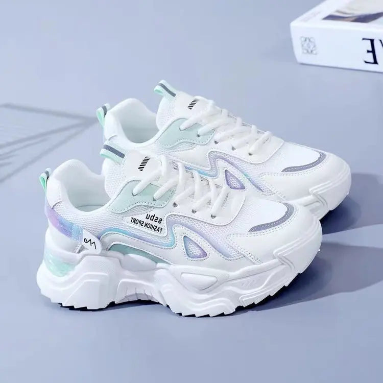 2025 zapatillas de deporte para mujer, zapatos planos con plataforma, zapatos de mujer, zapatillas informales verdes, zapatillas gruesas para mujer, zapatos de mujer